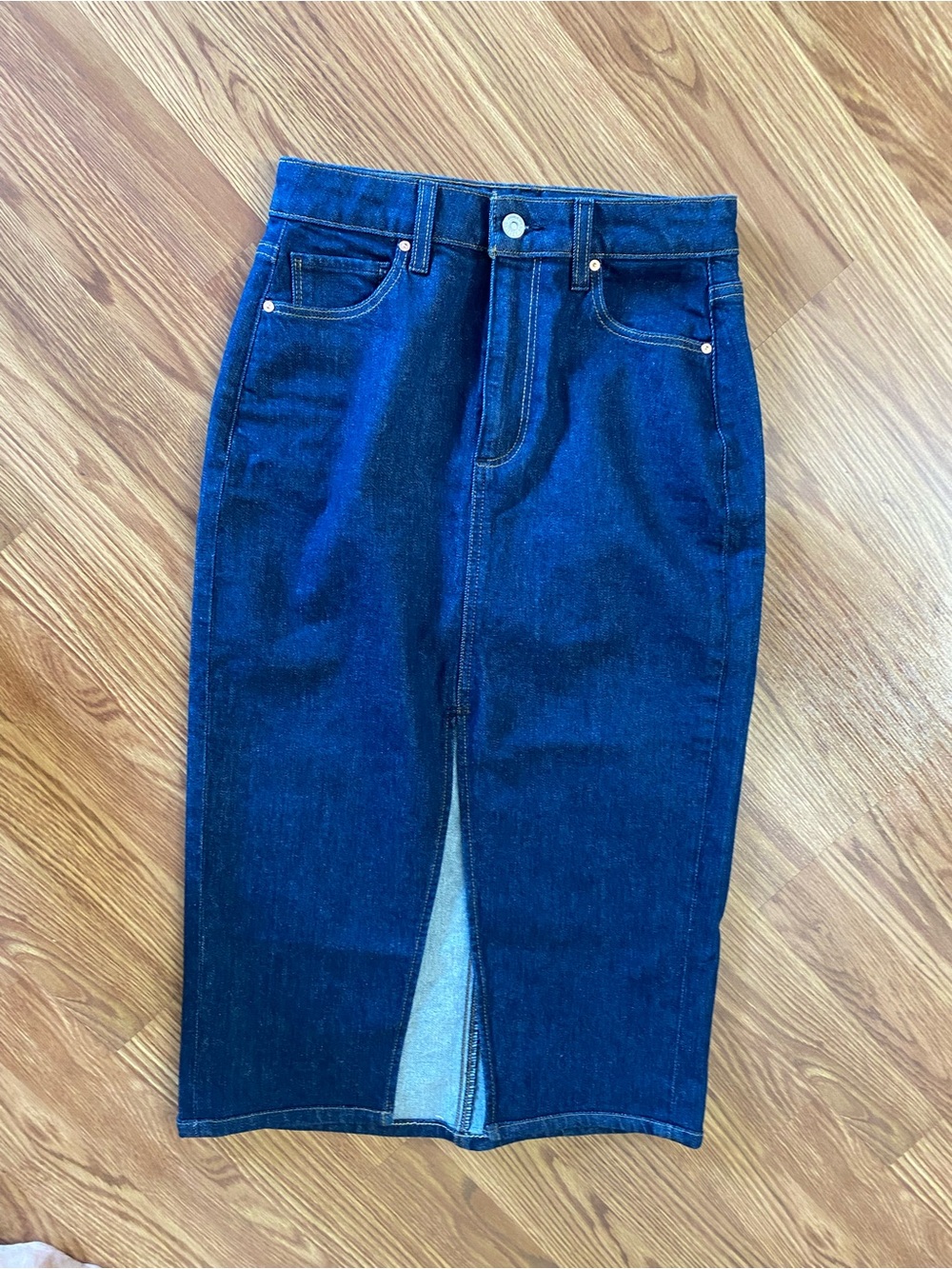 PAIGE Dark Blue Straight Denim Skirt-Style Jeans